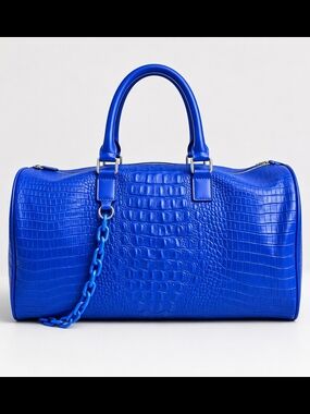 Privata Cobalt Blue Croc-Embossed Barrel Bag